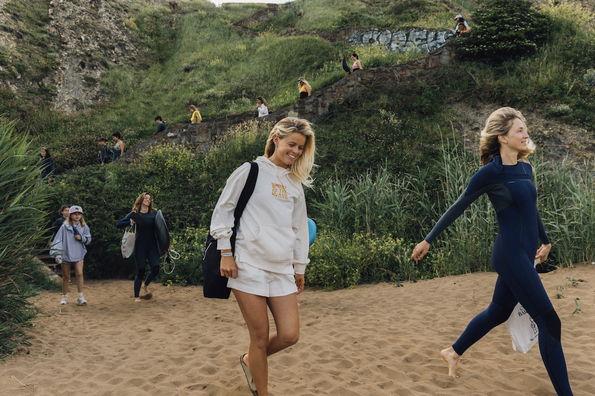 Women of the wave retreat goers Women running to the waves.