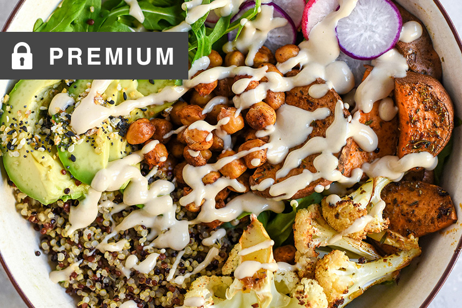 Quinoa & Roasted Veggie Salad Bowl with Tahini Dressing