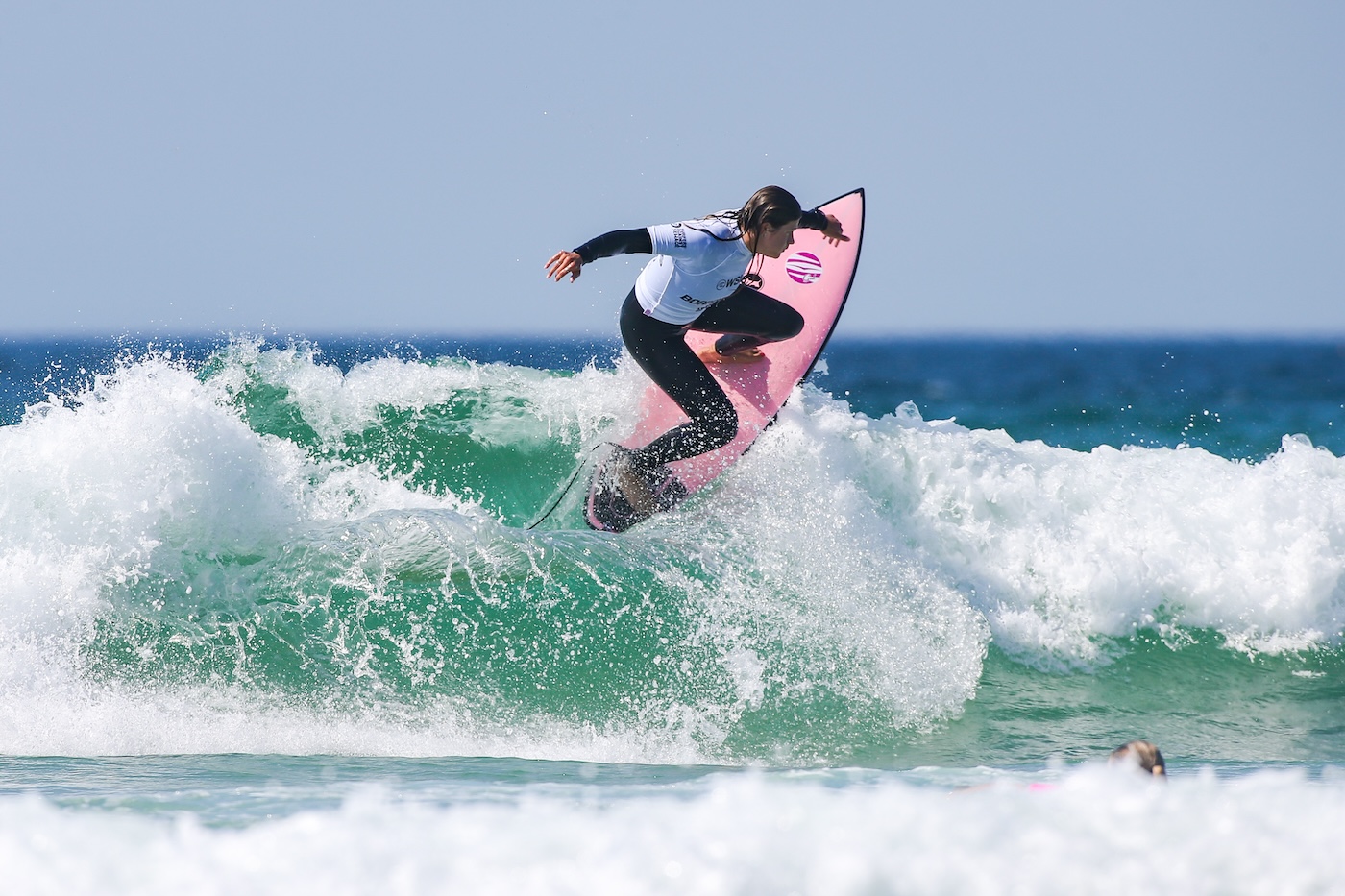Emily Currie surfing at Boardmasters Emily Currie surfing at Boardmasters