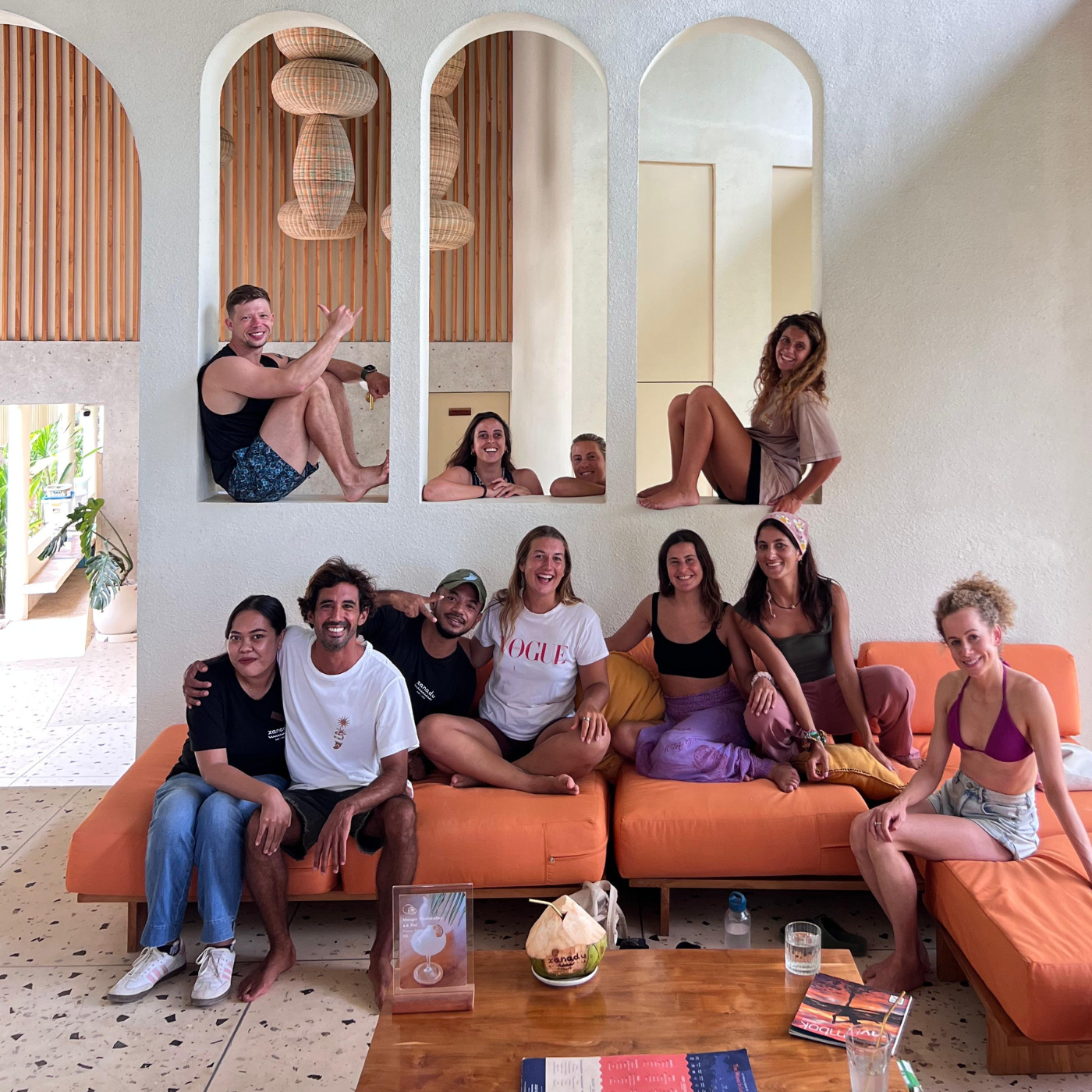 The group staying at Xanadu Surf & Yoga
